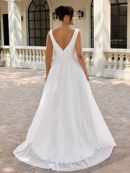 A-line V-neck Pleated Sweep...