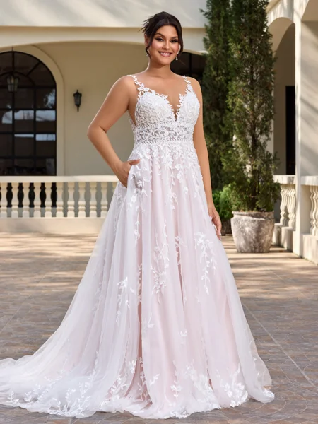 A-line Scoop Appliques Lace...