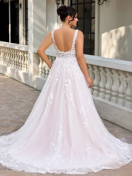 A-line Scoop Appliques Lace...