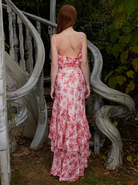 Sheath V-neck Cascading...