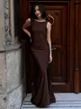 Trumpet/Mermaid High Neck Sweep Train Jersey Prom Dress