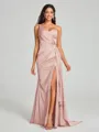 Sheath/Column One-Shoulder Floor-Length Sleeveless Silk Like Satin Bridesmaid Dress
