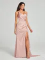 Sheath/Column One-Shoulder Floor-Length Sleeveless Silk Like Satin Bridesmaid Dress