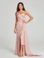 Sheath/Column One-Shoulder Floor-Length Sleeveless Silk Like Satin Bridesmaid Dress