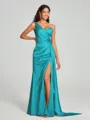Sheath/Column One-Shoulder Floor-Length Sleeveless Silk Like Satin Bridesmaid Dress