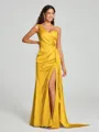Sheath/Column One-Shoulder Floor-Length Sleeveless Silk Like Satin Bridesmaid Dress