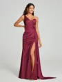 Sheath/Column One-Shoulder Floor-Length Sleeveless Silk Like Satin Bridesmaid Dress