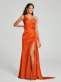Sheath/Column One-Shoulder Floor-Length Sleeveless Silk Like Satin Bridesmaid Dress