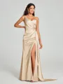 Sheath/Column One-Shoulder Floor-Length Sleeveless Silk Like Satin Bridesmaid Dress
