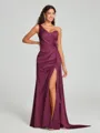 Sheath/Column One-Shoulder Floor-Length Sleeveless Silk Like Satin Bridesmaid Dress