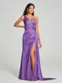 Sheath/Column One-Shoulder Floor-Length Sleeveless Silk Like Satin Bridesmaid Dress