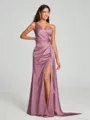 Sheath/Column One-Shoulder Floor-Length Sleeveless Silk Like Satin Bridesmaid Dress