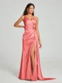 Sheath/Column One-Shoulder Floor-Length Sleeveless Silk Like Satin Bridesmaid Dress