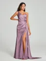 Sheath/Column One-Shoulder Floor-Length Sleeveless Silk Like Satin Bridesmaid Dress