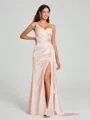 Sheath/Column One-Shoulder Floor-Length Sleeveless Silk Like Satin Bridesmaid Dress