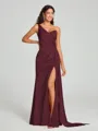 Sheath/Column One-Shoulder Floor-Length Sleeveless Silk Like Satin Bridesmaid Dress