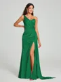 Sheath/Column One-Shoulder Floor-Length Sleeveless Silk Like Satin Bridesmaid Dress