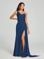 Sheath/Column One-Shoulder Floor-Length Sleeveless Silk Like Satin Bridesmaid Dress