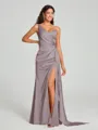Sheath/Column One-Shoulder Floor-Length Sleeveless Silk Like Satin Bridesmaid Dress