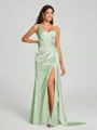 Sheath/Column One-Shoulder Floor-Length Sleeveless Silk Like Satin Bridesmaid Dress
