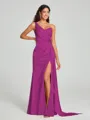 Sheath/Column One-Shoulder Floor-Length Sleeveless Silk Like Satin Bridesmaid Dress