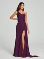 Sheath/Column One-Shoulder Floor-Length Sleeveless Silk Like Satin Bridesmaid Dress