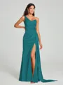 Sheath/Column One-Shoulder Floor-Length Sleeveless Silk Like Satin Bridesmaid Dress