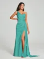 Sheath/Column One-Shoulder Floor-Length Sleeveless Silk Like Satin Bridesmaid Dress
