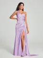 Sheath/Column One-Shoulder Floor-Length Sleeveless Silk Like Satin Bridesmaid Dress