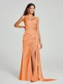 Sheath/Column One-Shoulder Floor-Length Sleeveless Silk Like Satin Bridesmaid Dress