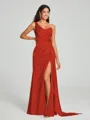 Sheath/Column One-Shoulder Floor-Length Sleeveless Silk Like Satin Bridesmaid Dress