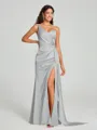 Sheath/Column One-Shoulder Floor-Length Sleeveless Silk Like Satin Bridesmaid Dress