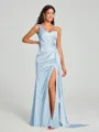 Sheath/Column One-Shoulder Floor-Length Sleeveless Silk Like Satin Bridesmaid Dress