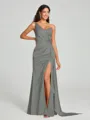 Sheath/Column One-Shoulder Floor-Length Sleeveless Silk Like Satin Bridesmaid Dress