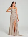 Sheath/Column One-Shoulder Floor-Length Sleeveless Silk Like Satin Bridesmaid Dress