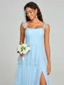 A-line/Princess Straps Floor-Length Sleeveless Tulle Bridesmaid Dress