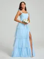 A-line/Princess Straps Floor-Length Sleeveless Tulle Bridesmaid Dress