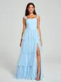 A-line/Princess Straps Floor-Length Sleeveless Tulle Bridesmaid Dress