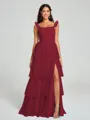 A-line/Princess Straps Floor-Length Sleeveless Tulle Bridesmaid Dress