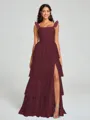 A-line/Princess Straps Floor-Length Sleeveless Tulle Bridesmaid Dress