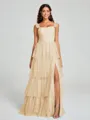 A-line/Princess Straps Floor-Length Sleeveless Tulle Bridesmaid Dress