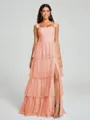 A-line/Princess Straps Floor-Length Sleeveless Tulle Bridesmaid Dress