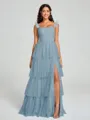 A-line/Princess Straps Floor-Length Sleeveless Tulle Bridesmaid Dress