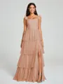 A-line/Princess Straps Floor-Length Sleeveless Tulle Bridesmaid Dress