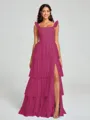 A-line/Princess Straps Floor-Length Sleeveless Tulle Bridesmaid Dress