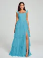 A-line/Princess Straps Floor-Length Sleeveless Tulle Bridesmaid Dress