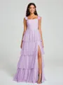 A-line/Princess Straps Floor-Length Sleeveless Tulle Bridesmaid Dress