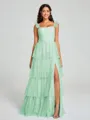 A-line/Princess Straps Floor-Length Sleeveless Tulle Bridesmaid Dress