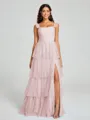 A-line/Princess Straps Floor-Length Sleeveless Tulle Bridesmaid Dress