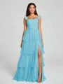 A-line/Princess Straps Floor-Length Sleeveless Tulle Bridesmaid Dress